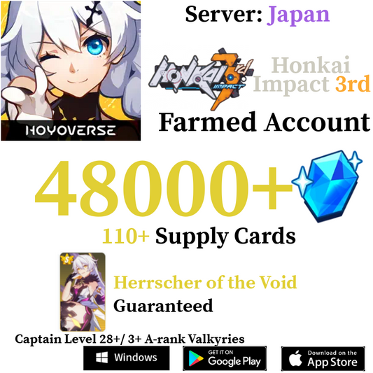 [JP][INSTANT] 41000-48000+ Crystals Honkai Impact 3 Houkai Reroll Account