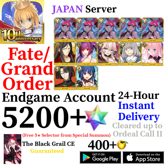 [JP] [INSTANT] Ciel + Castoria + Skadi + Oberon + Vitch + NP5 S. Ibuki + 5200+ SQ Fate Grand Order FGO Quartz Endgame Reroll Starter Account