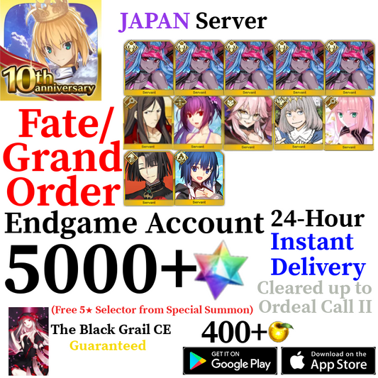 [JP] [INSTANT] Ciel + Castoria + Skadi + Oberon + Vitch + NP5 S. Ibuki + 5000+ SQ Fate Grand Order FGO Quartz Endgame Reroll Starter Account