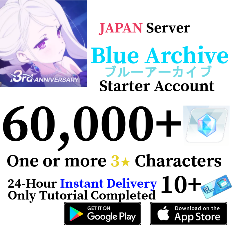 [JP] [INSTANT] 30000-60000+ Gems, Up to 10 3⭐ Characters | Blue Archive Starter Reroll Account