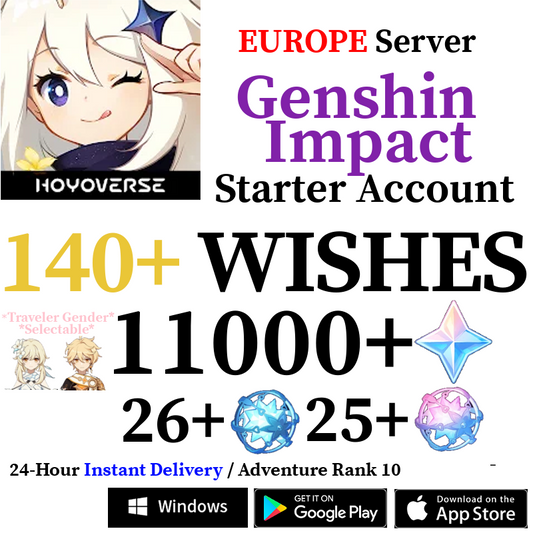 [EUROPE] [INSTANT] 11000+ Primogems Fates Genshin Impact Reroll Account AR10