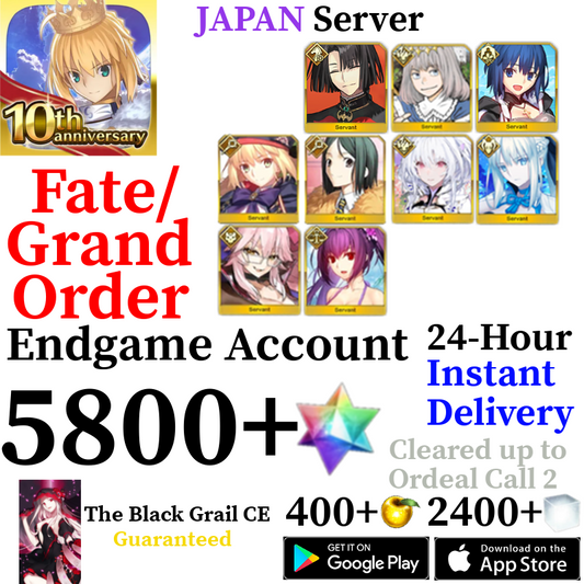 [JP] [INSTANT] Castoria + Vitch + Oberon + Skadi Ruler + Ciel + Morgan + 5800+ SQ Fate Grand Order FGO Quartz Account