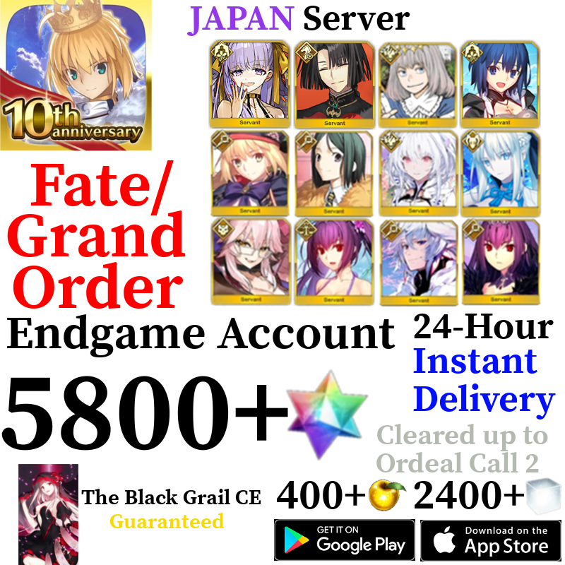 [JP] [INSTANT] Castoria + Vitch + Oberon + Skadi Ruler + Ciel + BB Dubai + Morgan + 5800+ SQ Fate Grand Order FGO Quartz Account