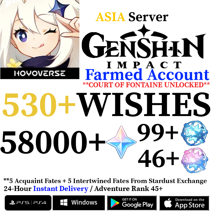 [ASIA] [INSTANT] 58000+ Primogems Fates Genshin Impact Reroll Account