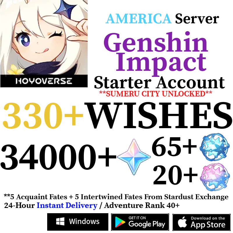 [AMERICA] [INSTANT] 34000+ Primogems Fates Genshin Impact Reroll Account