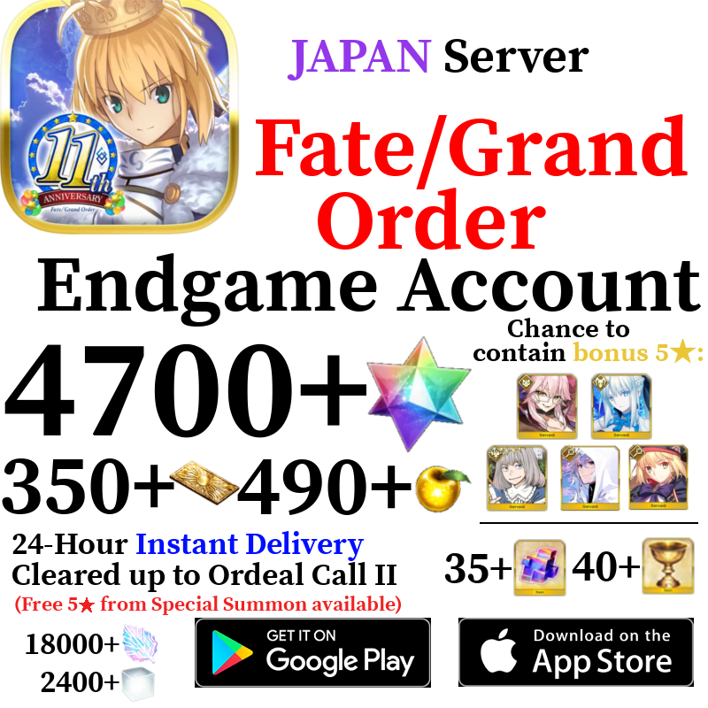 [JP] [INSTANT] (BUY 2 GET 3) 4700+ SQ Fate Grand Order FGO Quartz Endgame Reroll Starter Account