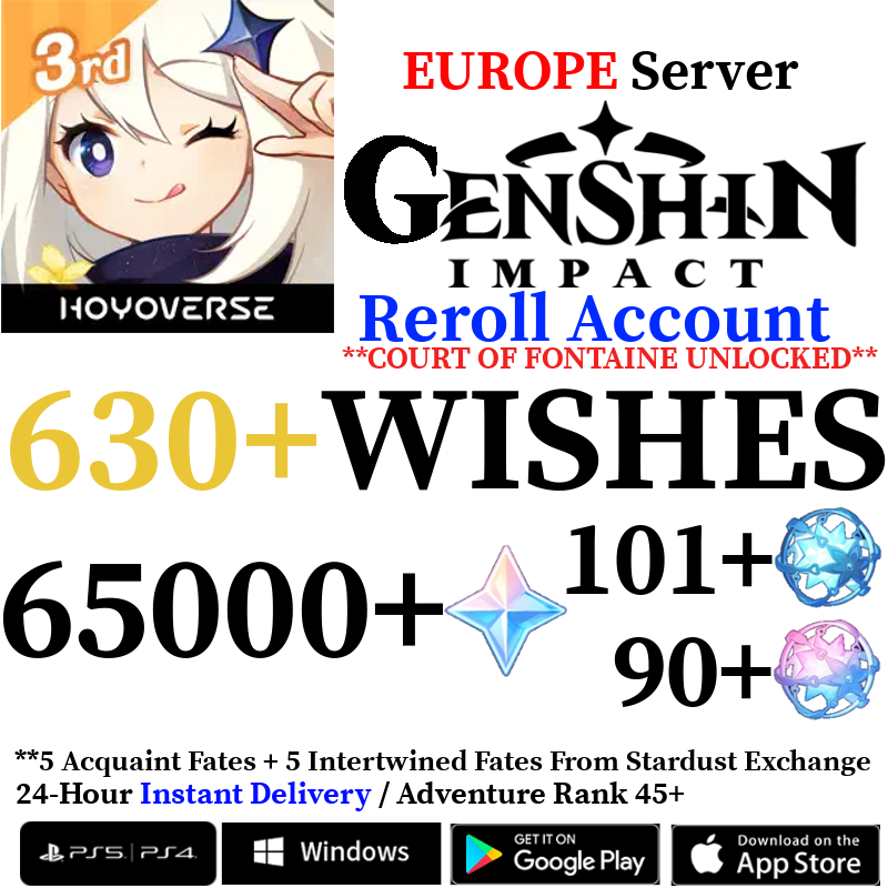 [EUROPE] [INSTANT] 62000+ Primogems Fates Genshin Impact Reroll Account
