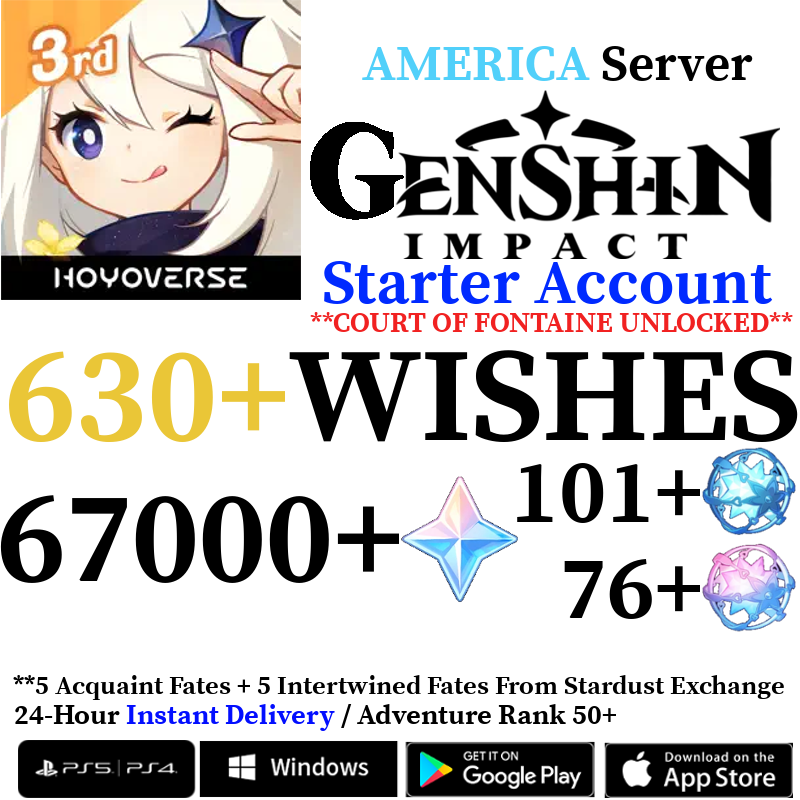 [AMERICA] [INSTANT] 65000+ Primogems Fates Genshin Impact Reroll Account