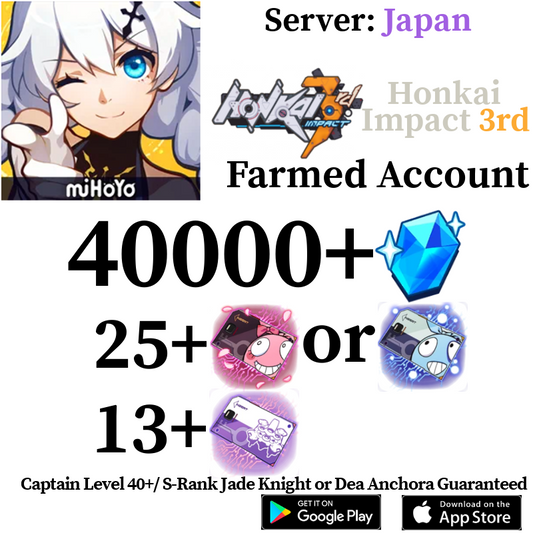 [JP][INSTANT] 40000+ Crystals Honkai Impact 3 Houkai Reroll Farmed Account