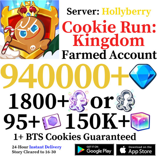 [GLOBAL/Hollyberry][INSTANT] 940,000+ Gems | Cookie Run: Kingdom Farmed Reroll Account