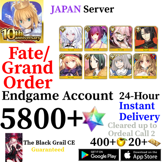 [JP] [INSTANT] Castoria + Vitch + Oberon + Skadi + Summer Ereshkigal + 5800+ SQ Fate Grand Order FGO Quartz Reroll Account