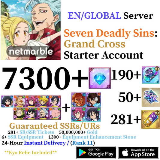 [GLOBAL] [INSTANT] Kyo + 7300+ Diamonds Seven Deadly Sins 7DS Grand Cross Starter Reroll Account