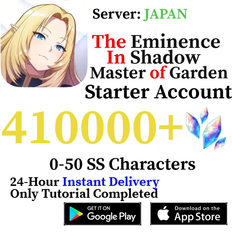 [JP] [INSTANT] 100000-410000+ Gems | The Eminence in Shadow: Master of Garden Starter Reroll Account