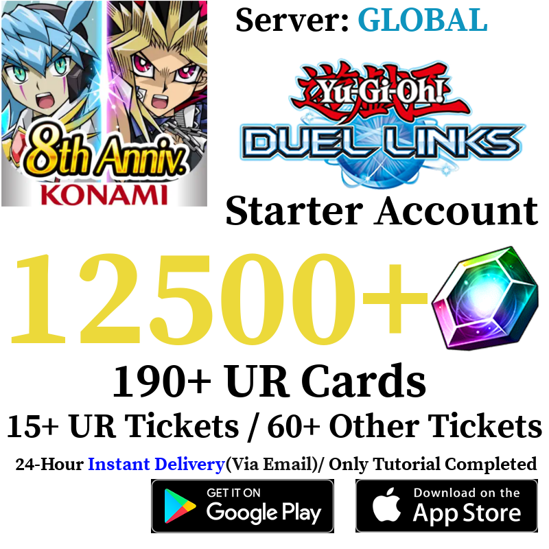 [GLOBAL] [INSTANT] 12500+ Gems Yu-Gi-Oh! Duel Links Starter Reroll Account