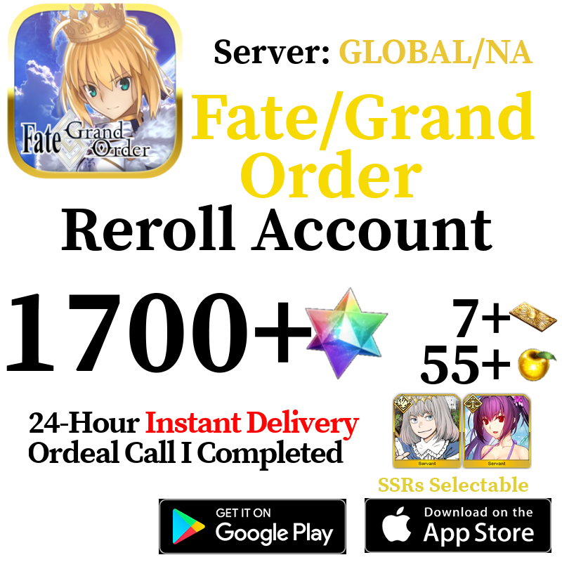 [ENGLISH/GLOBAL/NA][INSTANT] 1700+ SQ Oberon Skadi Fate Grand Order FGO Endgame Reroll Account