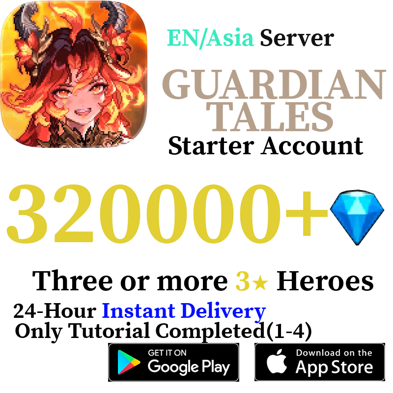 [EN/ASIA] [INSTANT] 110000-320000+ Diamonds Guardian Tales Starter Reroll Account