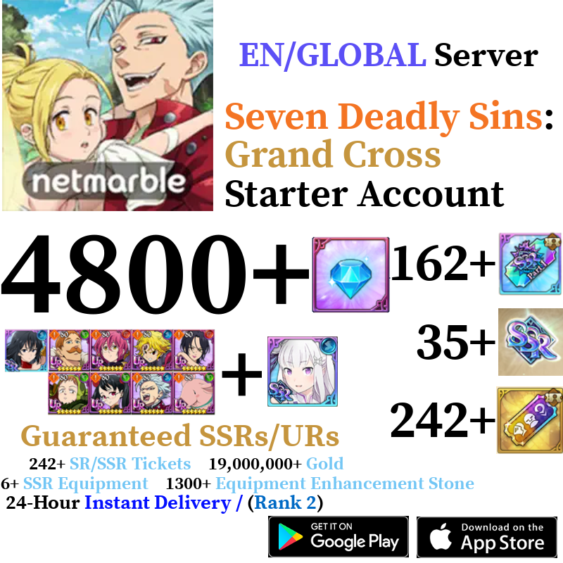 [GLOBAL] [INSTANT] 4800+ Diamonds + Emilia Seven Deadly Sins 7DS Grand Cross Starter Reroll Account