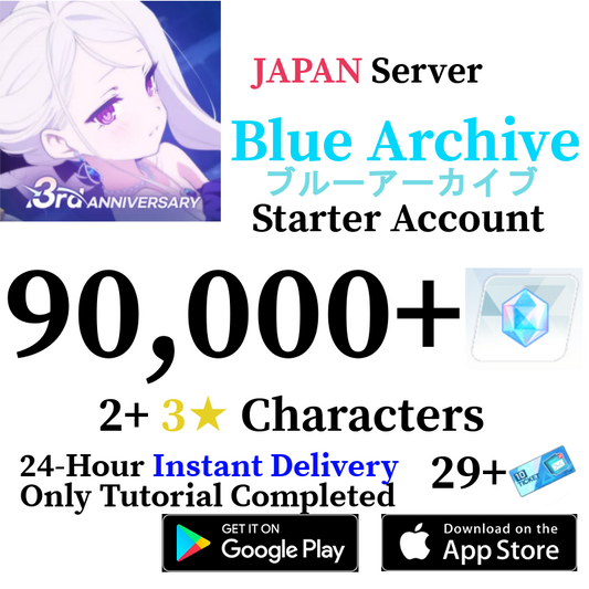 [JP] [INSTANT] 90000+ Gems, 4+ 3* | Blue Archive Starter Account