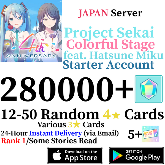 [JP] [INSTANT] 280000+ Gems Project Sekai Colorful Stage ft Hatsune Miku PJSekai Reroll Starter Account
