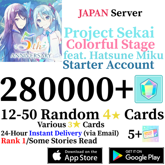 [JP] [INSTANT] 280000+ Gems Project Sekai Colorful Stage ft Hatsune Miku PJSekai Reroll Starter Account