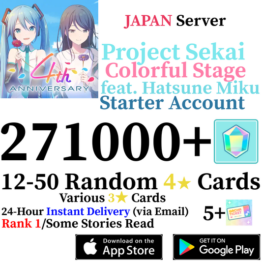 [JP] [INSTANT] 271000+ Gems Project Sekai Colorful Stage ft Hatsune Miku PJSekai Reroll Starter Account
