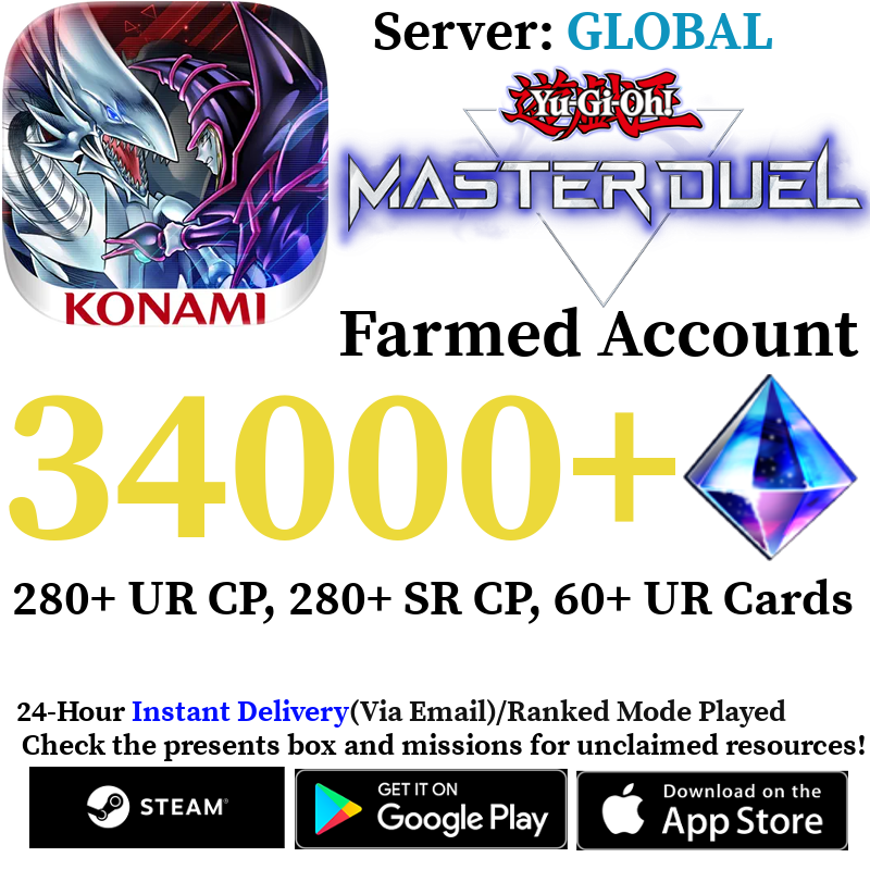 [GLOBAL] [INSTANT] 34000+ Gems Yu-Gi-Oh! Master Duel Farmed Reroll Account