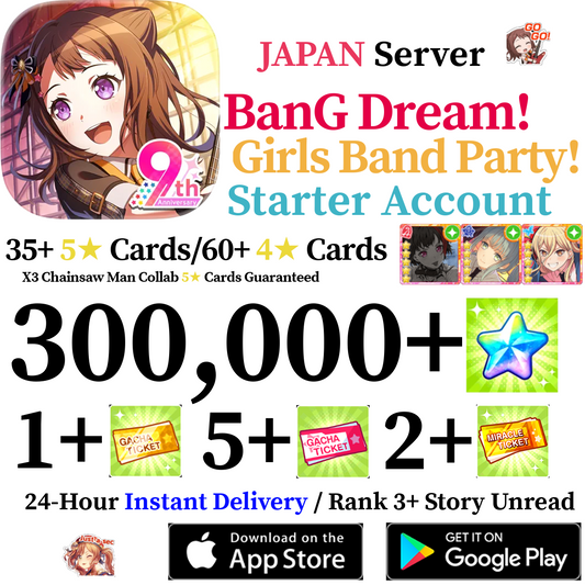[JP] [INSTANT] 300000+ Stars, 35+ 5* Cards Chainsaw Man Collab | BanG Dream Girls Band Party Bandori Starter Reroll Account