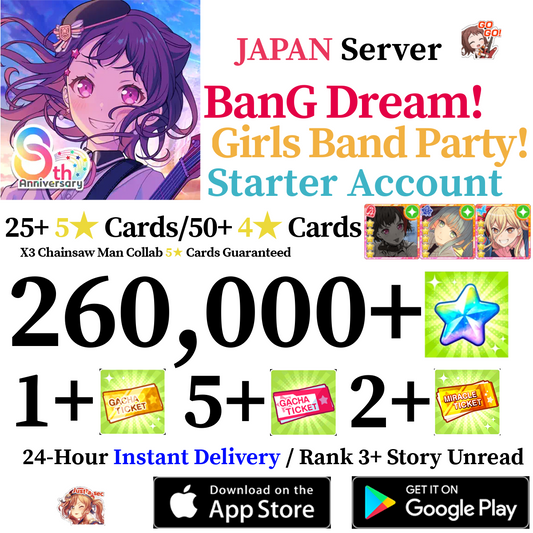 [JP] [INSTANT] 260000+ Stars, 9+ 5* Cards Chainsaw Man Collab | BanG Dream Girls Band Party Bandori Starter Reroll Account