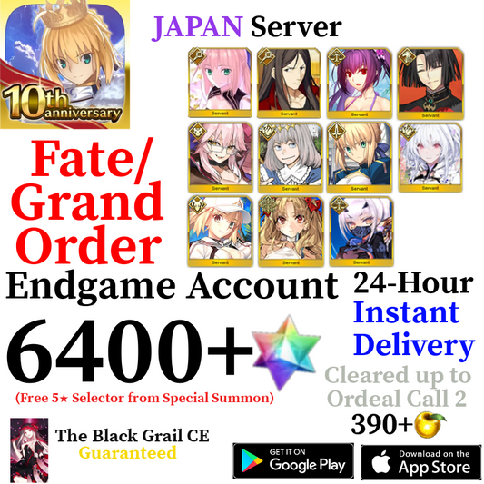 [JP] [INSTANT] Summer Melusine + Summer Castoria + Summer Ereshkigal + Oberon + Vitch + Skadi + 6400+ SQ Fate Grand Order FGO Quartz Account