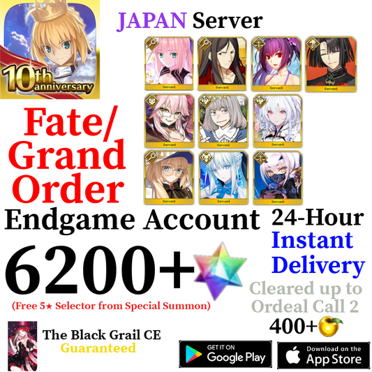 [JP] [INSTANT] Summer Melusine + Summer Castoria + Ciel + Oberon + Vitch + Skadi + 6200+ SQ Fate Grand Order FGO Quartz Account