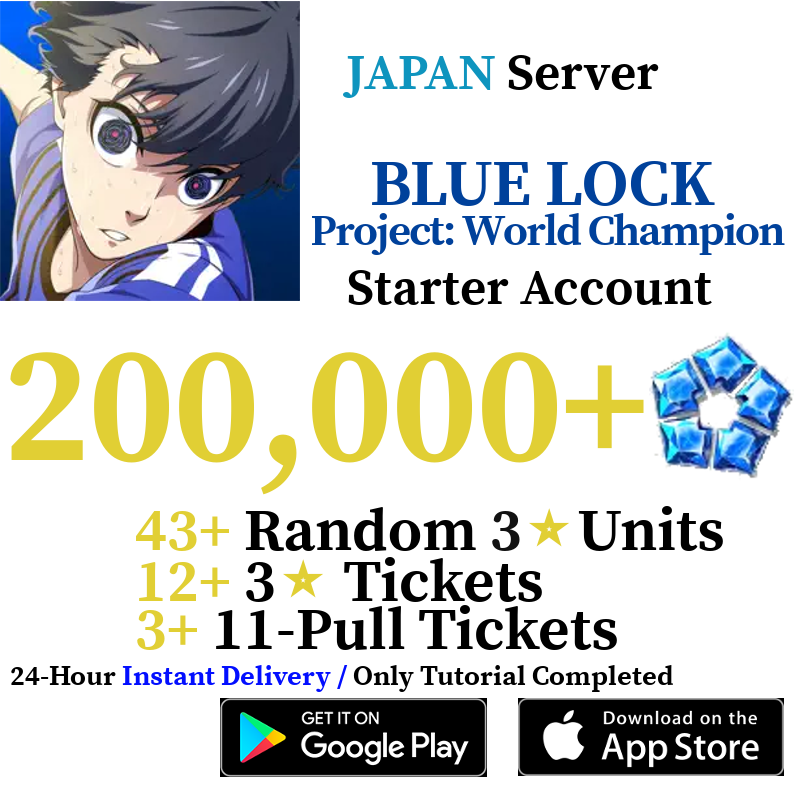 [JP] [INSTANT] 200000+ Gems BLUE LOCK Project: World Champion Starter Reroll Account