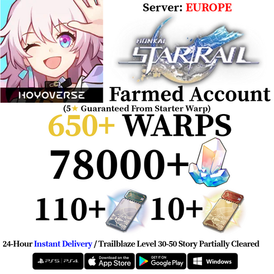 [EUROPE/EU] [INSTANT] 16000-78000 Stellar Jade, 120+ Star Rail Passes Honkai: Star Rail HSR Starter Reroll Account