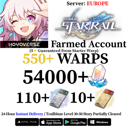 [EUROPE/EU] [INSTANT] 5000-54000 Stellar Jade, 120+ Star Rail Passes Honkai: Star Rail HSR Starter Reroll Account