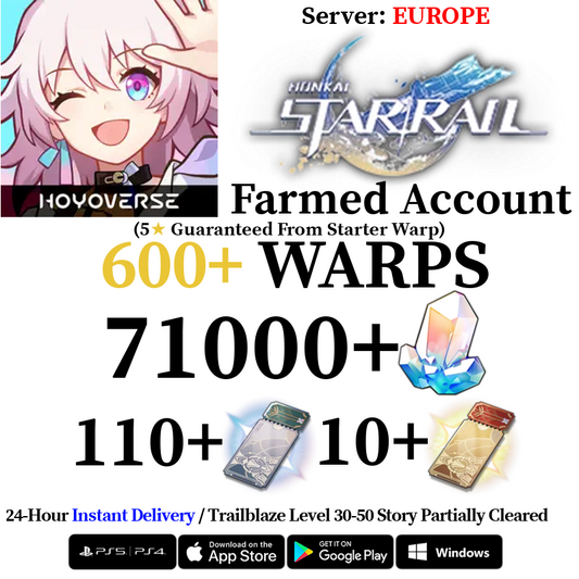 [EUROPE/EU] [INSTANT] 16000-71000 Stellar Jade, 120+ Star Rail Passes Honkai: Star Rail HSR Starter Reroll Account
