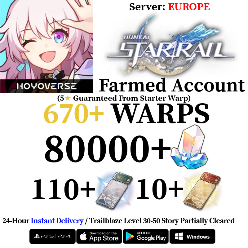 [EUROPE/EU] [INSTANT] 16000-80000 Stellar Jade, 120+ Star Rail Passes Honkai: Star Rail HSR Starter Reroll Account