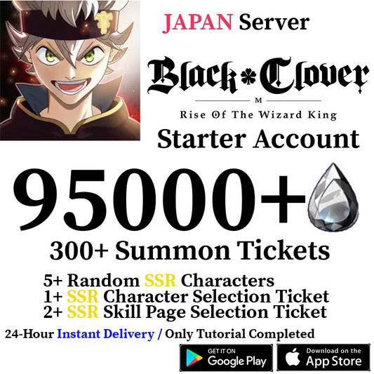[JP] [INSTANT] 95000+ Crystals, 300+ Summon Tickets | Black Clover M Rise of the Wizard King Reroll Account