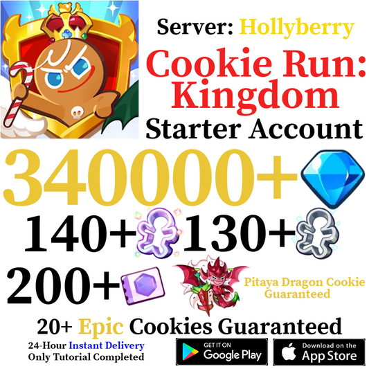 [GLOBAL/Hollyberry][INSTANT] 340,000+ Gems + Pitaya Dragon Cookie | Cookie Run: Kingdom Starter Reroll Account