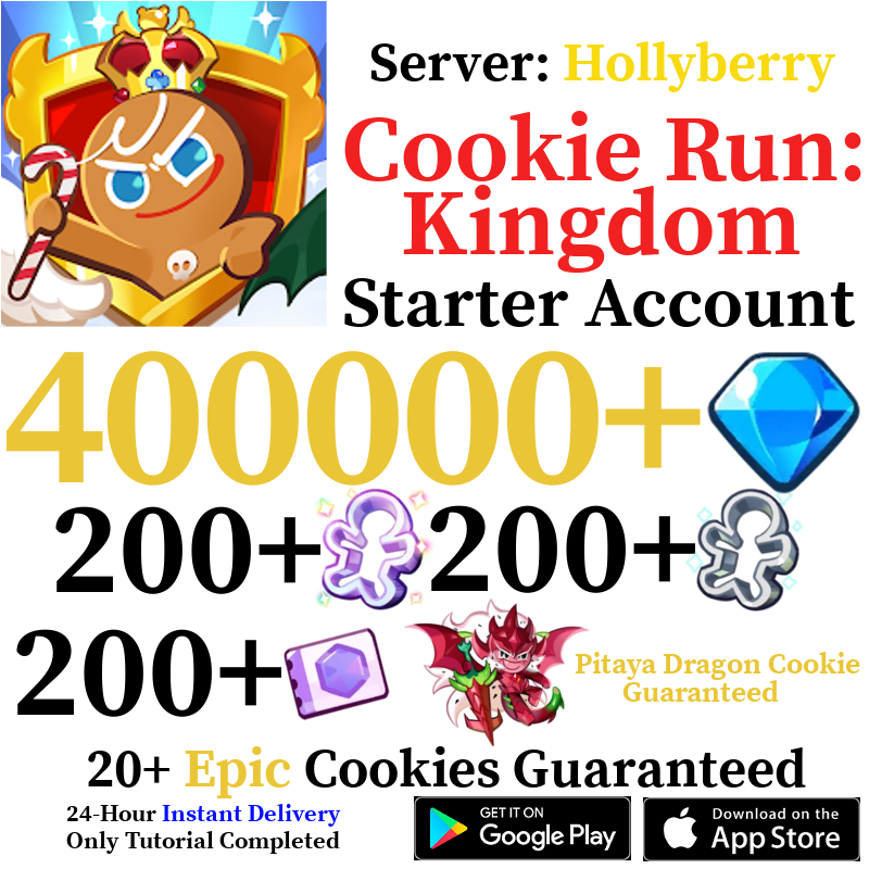 [GLOBAL/Hollyberry][INSTANT] 400,000+ Gems + Pitaya Dragon Cookie + Random Legendary/Ancient/Super Epic/Dragon Cookie | Cookie Run: Kingdom Starter Reroll Account