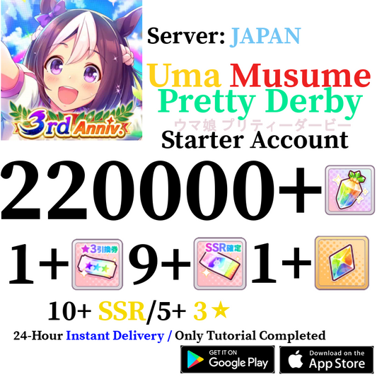 [JP][INSTANT] (BUY 2 GET 3) INSTANT 220000+ Gems  + 20+ SSR | Uma Musume Pretty Derby Starter Reroll Account