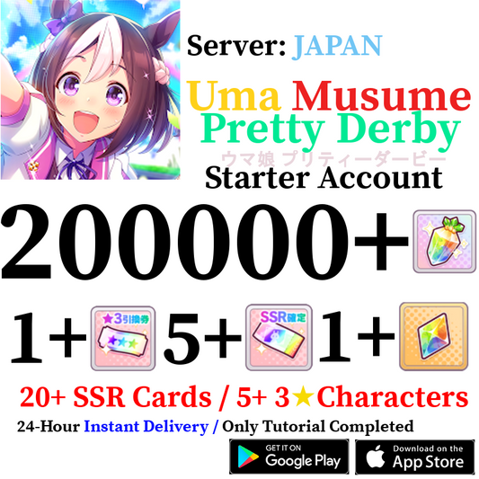[JP][INSTANT] (BUY 2 GET 3) INSTANT 200000+ Gems  + 20+ SSR | Uma Musume Pretty Derby Starter Reroll Account
