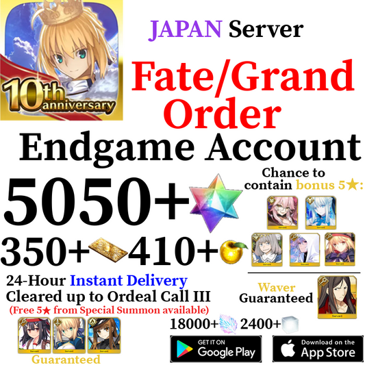 [JP] [INSTANT] 5050+ SQ Fate Grand Order FGO Quartz Endgame Reroll Starter Account