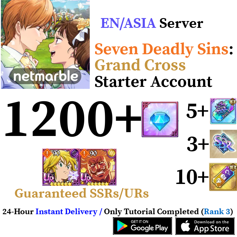 [ASIA] [INSTANT] 700-1200+ Gems Seven Deadly Sins Grand Cross Reroll Starter Account