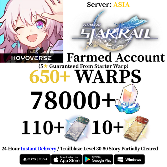 [ASIA/AS] [INSTANT] 16000-78000 Stellar Jade, 120+ Star Rail Passes Honkai: Star Rail HSR Starter Reroll Account