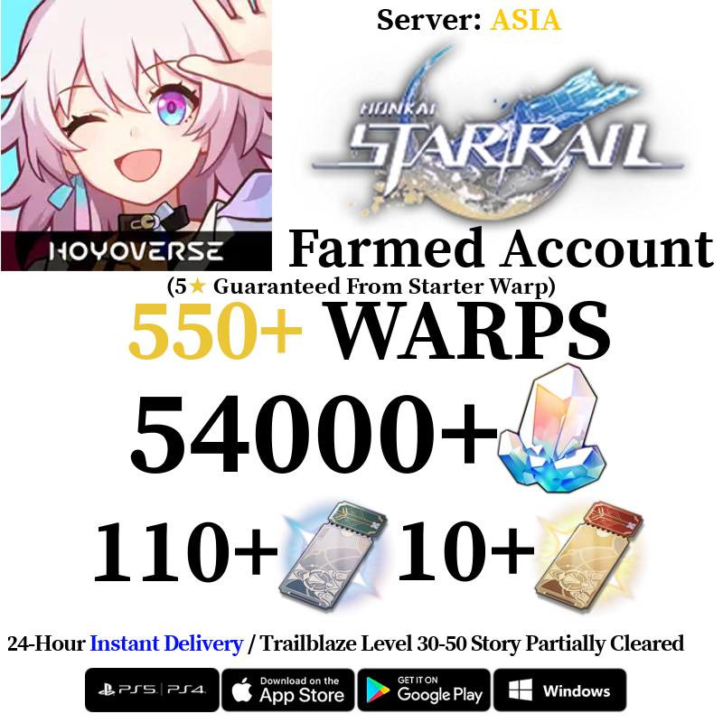 [ASIA/AS] [INSTANT] 10000-54000 Stellar Jade, 120+ Star Rail Passes Honkai: Star Rail HSR Starter Reroll Account