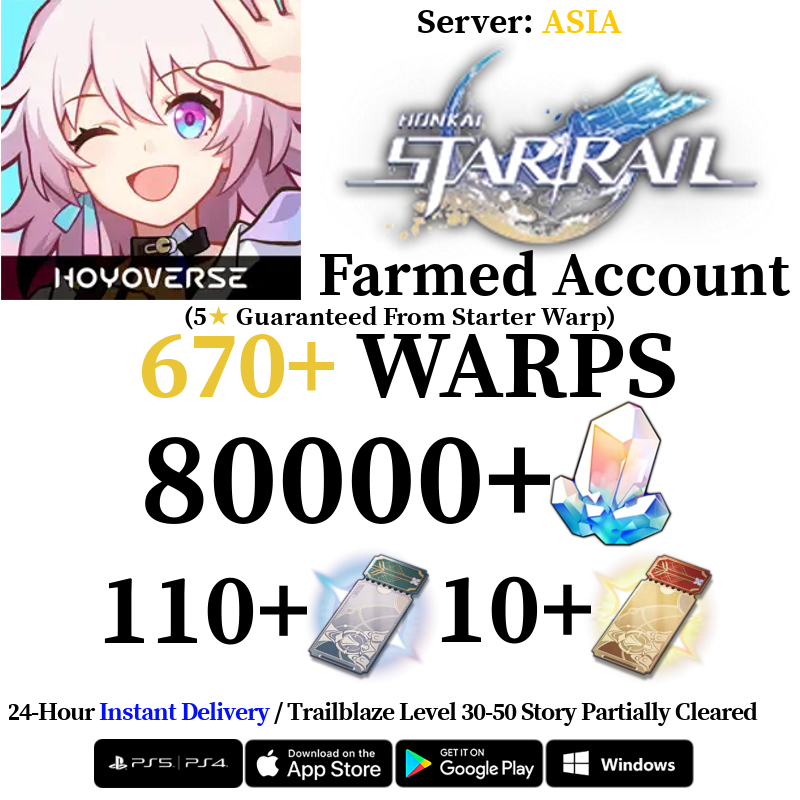 [ASIA/AS] [INSTANT] 16000-80000 Stellar Jade, 120+ Star Rail Passes Honkai: Star Rail HSR Starter Reroll Account