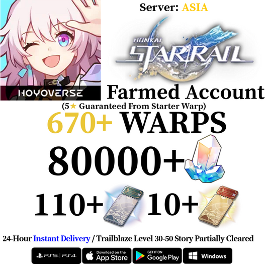 [ASIA/AS] [INSTANT] 16000-80000 Stellar Jade, 120+ Star Rail Passes Honkai: Star Rail HSR Starter Reroll Account