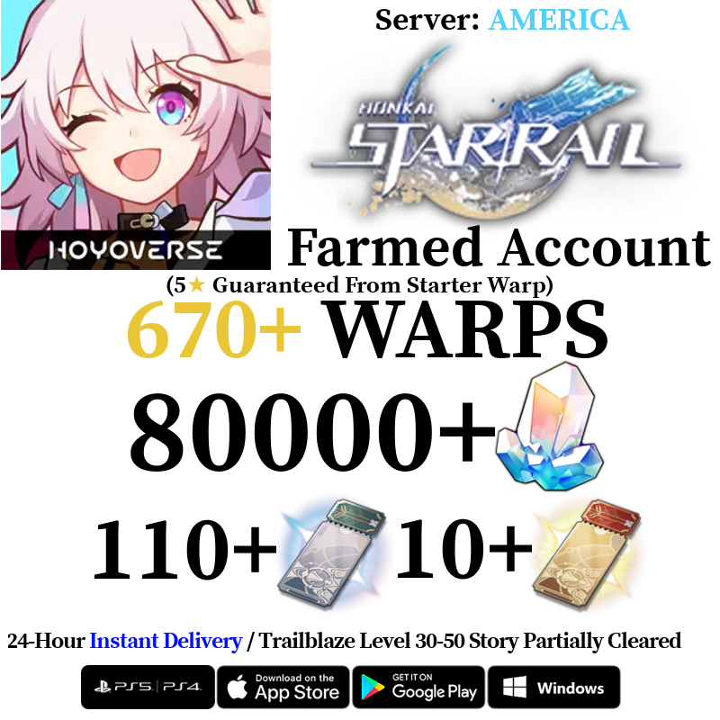 [AMERICA/NA] [INSTANT] 16000-80000 Stellar Jade, 120+ Star Rail Passes Honkai: Star Rail HSR Starter Reroll Account