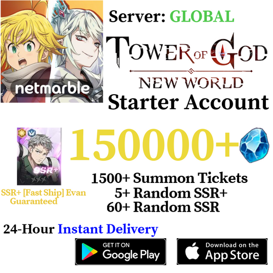 [GLOBAL] [INSTANT] SSR+ Evan + 150000+ Gems | Tower of God New World Starter Reroll Account