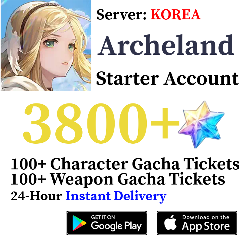 [KR] [INSTANT] 3800+ Gems, 200+ Summon Tickets | Archeland Starter Reroll Account