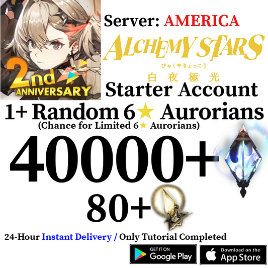 [AMERICA] [INSTANT] 40000+ Gems, 1+ 6⭐ Alchemy Stars: Aurora Blast Starter Reroll Account